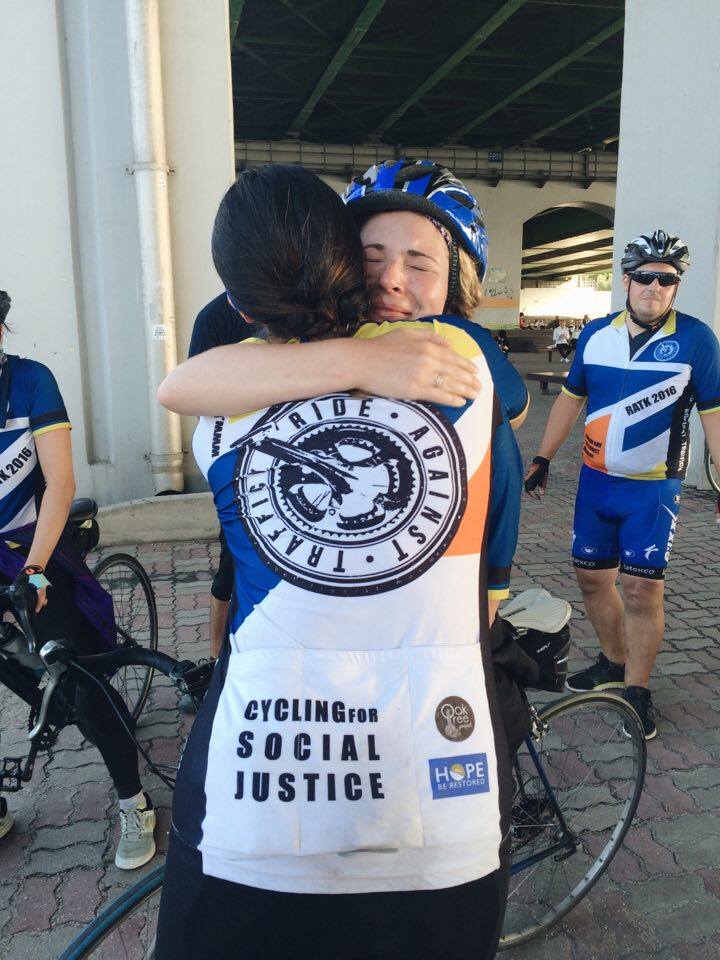 Rona and Tine, sisters in Christ, sharing a moment after completing the Ride.