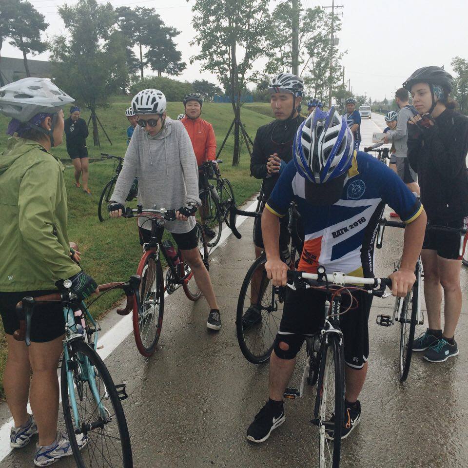 Team Justice praying before the last half of the ride.